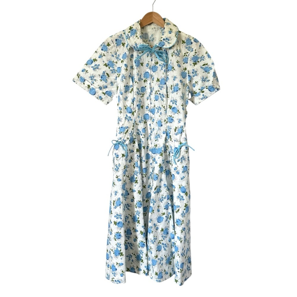 Vintage Blue Floral Midi Dress